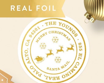 Christmas Return Address Labels, Gold Christmas Label, Santa Claus Labels, Envelope Seal, Holidays Address Stickers, Christmas Card Sticker