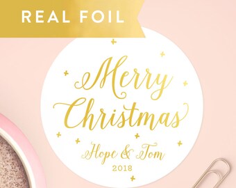 Christmas Stickers, Personalized Christmas Label, Custom Christmas Tags for Gifts, Gold Christmas Gift Stickers, Gift Envelope Seal
