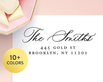 Modern Calligraphy Return Address Labels – Clear Gold Foil Stickers for Wedding Invitations, Personalized Name & Address