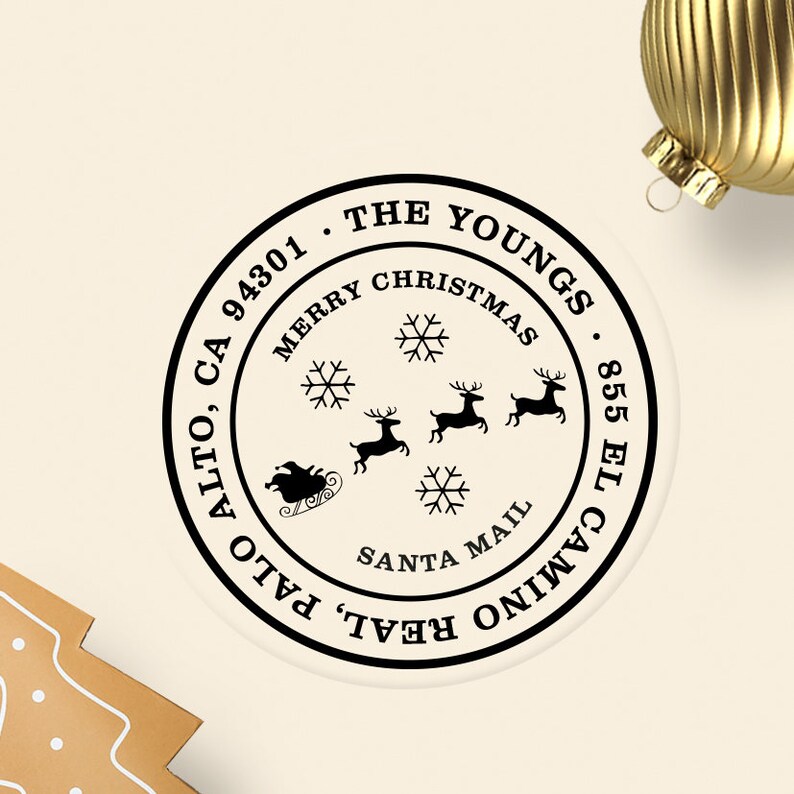 Christmas Address Labels Gold Christmas Label Reindeers Etsy