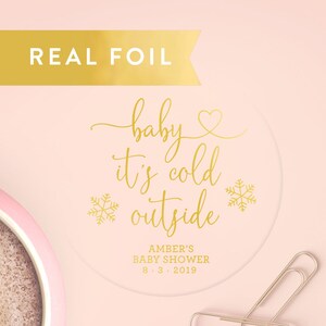 Baby It's Cold Outside Stickers for Favors, Winter Baby Shower Labels, Wedding Coffee Sticker, Silver Foil Stickers, Snowflake Label, C014 afbeelding 7