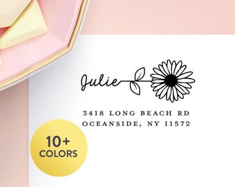 Floral Return Address Labels – Birth Flower for Spring | Custom Mailing Stickers | Sunflower, Daisy, Clear or Gold Foil Address Sticker