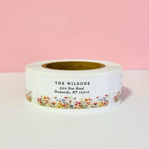 Return Address Labels Roll, Personalized Label, Wedding Address Stickers, Rolled Address Labels Floral, Mailing Labels, Wildflowers, 100pc