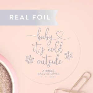 Baby It's Cold Outside Stickers for Favors, Winter Baby Shower Labels, Wedding Coffee Sticker, Silver Foil Stickers, Snowflake Label, C014 afbeelding 5
