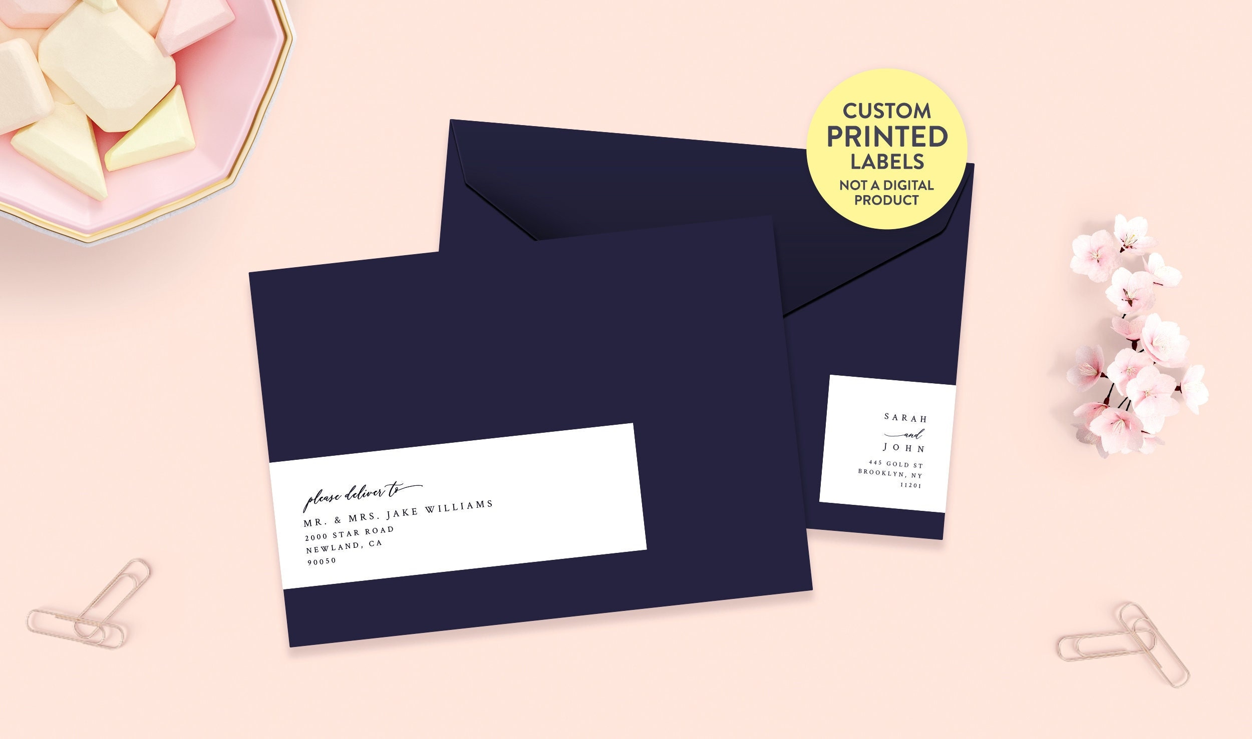 Printed Wrap Around Address Labels, Guest Address Labels, Wedding Address Label, Envelope Addressing, Mailing Labels, 10 Labels per set