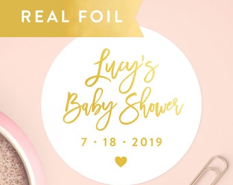 Baby Shower Stickers, Gold Baby Shower Sticker, Custom Baby Shower Labels, Baby Shower Thank You Stickers, Gender Reveal Party, C021