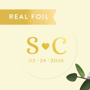 Initials Sticker with Date, Wedding Sticker, Gold Monogram Sticker, Envelope Seal, Save the Date Sticker, Wedding Sticker for Envelope, C015