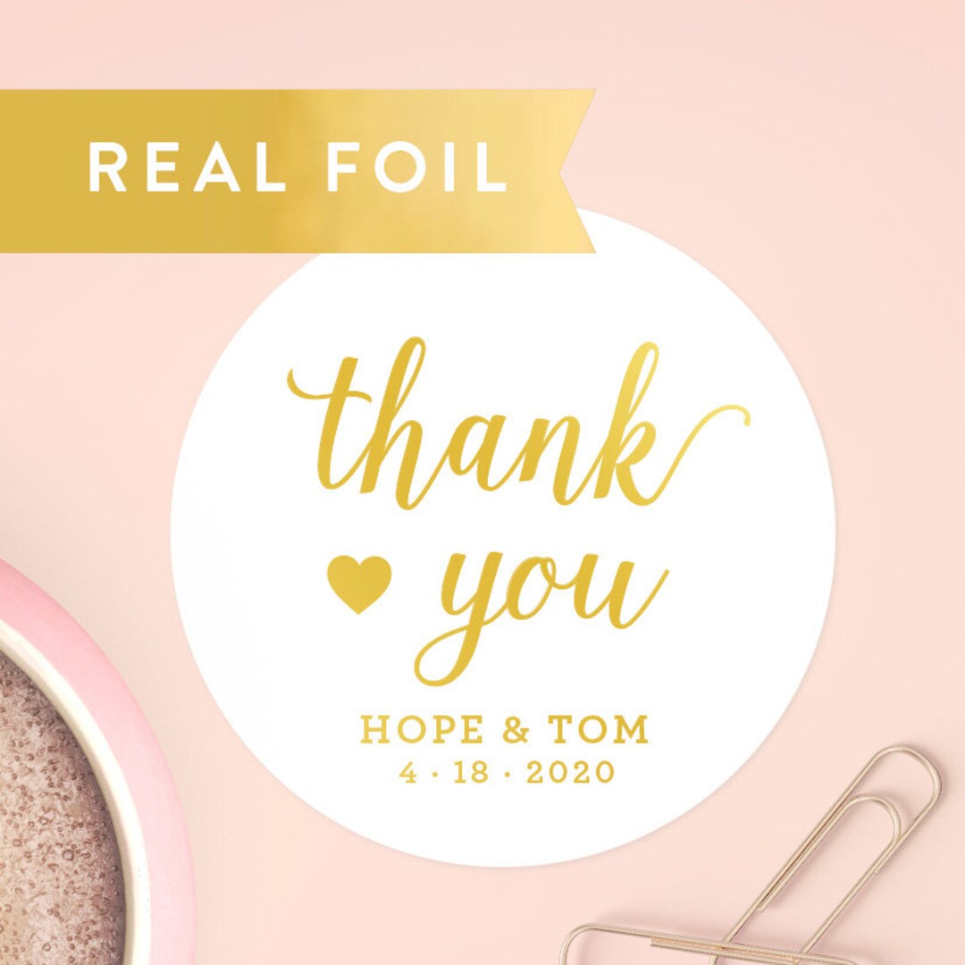 Gold Thank You Stickers, Wedding Favor Stickers, Wedding Stickers ...