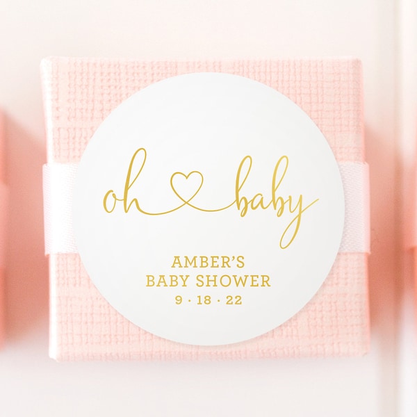 Baby Shower Stickers, Oh Baby Stickers, Baby Favor Sticker, Gold Foil Thank You Baby Party, Custom Favor Label, Gender Reveal Party, C014