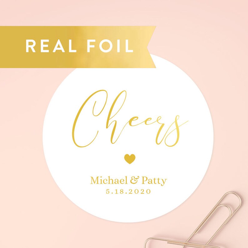 Cheers Sticker Wedding Favor Stickers Gold Foil Favors Etsy