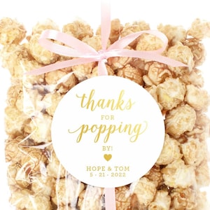 Thanks for Popping By Stickers – Custom Popcorn Favor Labels for Weddings, Baby Showers, Party Bags – Popcorn Party Favor Stickers
