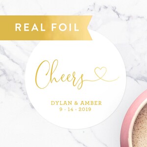 Cheers Stickers, Wedding Favor Stickers, Gold Foil Favors, Wedding Stickers, Clear Labels, Custom Stickers