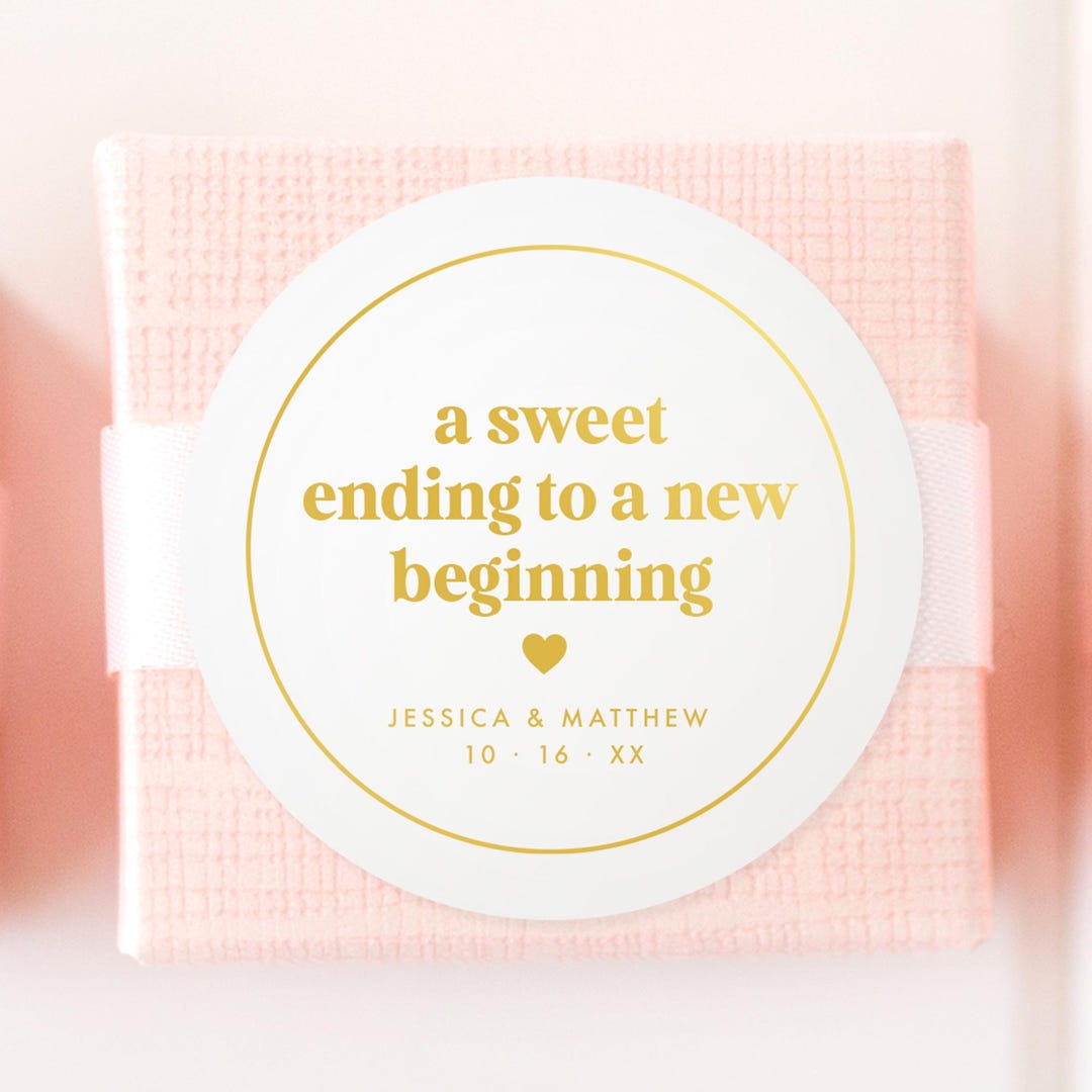 Wedding Favor Stickers, A Sweet Ending to A New Beginning Stickers ...