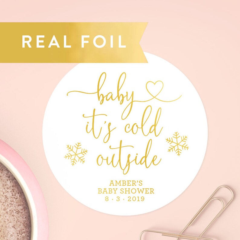 Baby It's Cold Outside Stickers for Favors, Winter Baby Shower Labels, Wedding Coffee Sticker, Silver Foil Stickers, Snowflake Label, C014 afbeelding 6