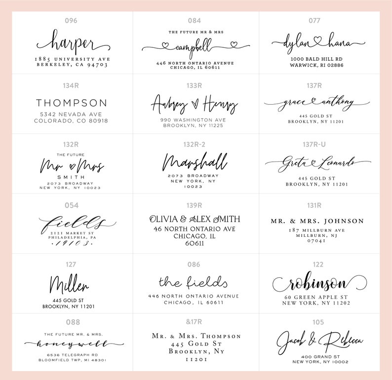Etiquetas de dirección de devolución de caligrafía, pegatinas personalizadas de dirección de boda, etiquetas de dirección claras para guardar los sobres de fecha imagen 2