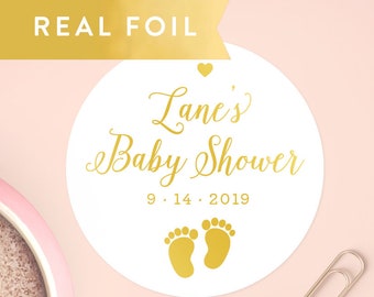 Baby Shower Stickers, Gold Stickers, Baby Shower Labels, Custom Baby Shower Labels, Gender Reveal Party, Baby Feet Labels, C020