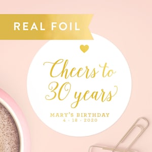 Cheers to 30 Years, Birthday Stickers, Birthday Favor Stickers, Birthday Tag Stickers, Party Stickers, C020