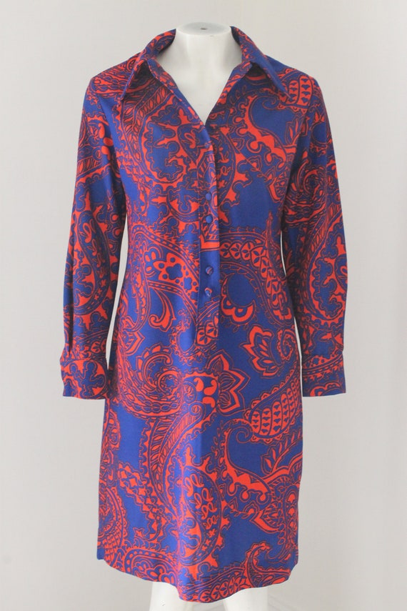 60s Abstract Pattern Dress Small 1960s Long Sleeve
