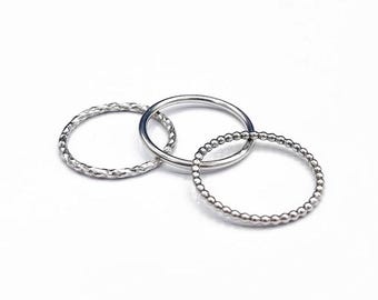 Rings Trio of 3 rings in rhodium silver