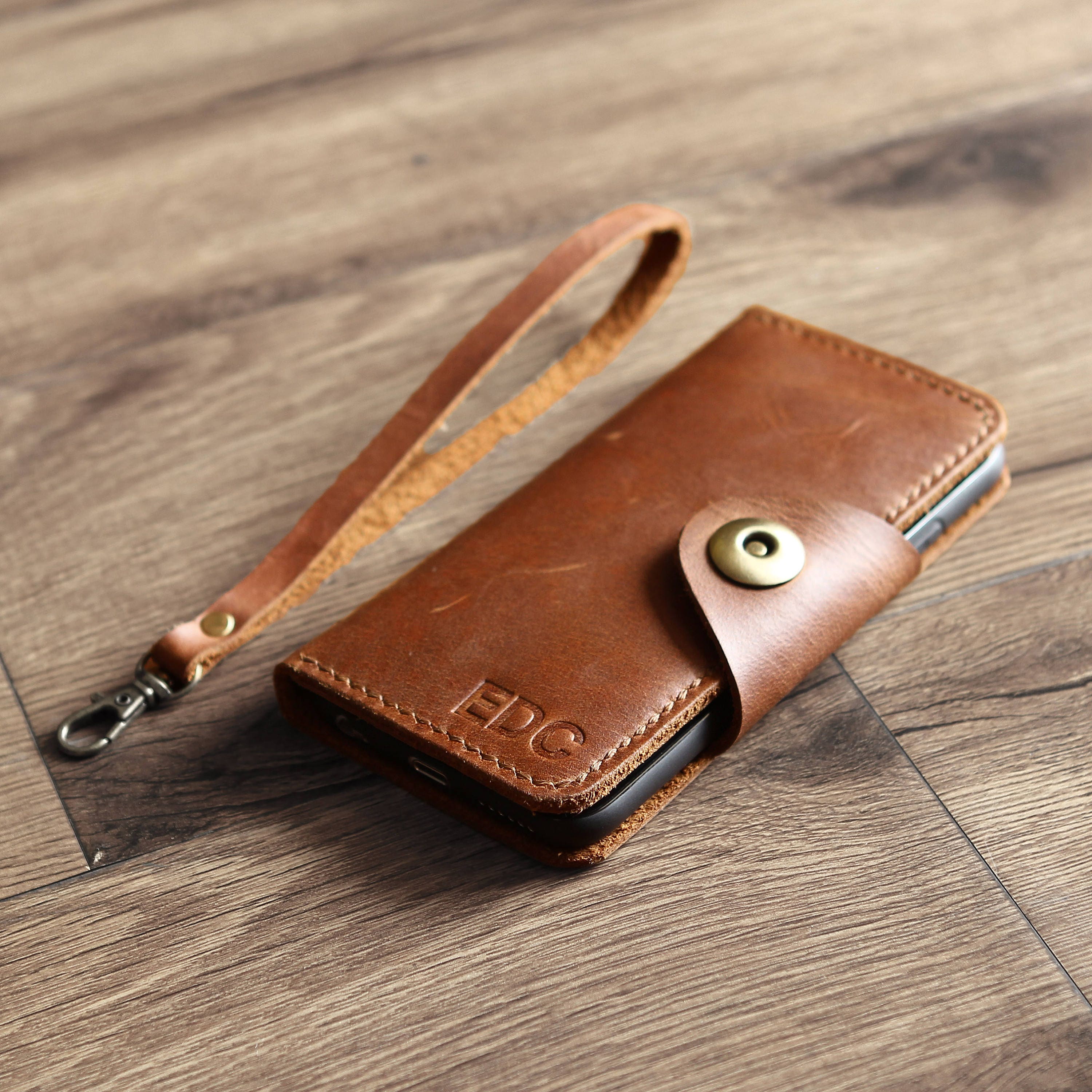 Leather phone wallet case custom initial/monogram available Etsy