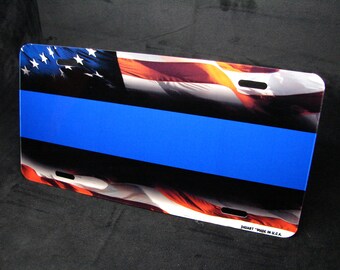 Thin Blue Line Police Officers Novelty Metal Vanity License Tag Plate