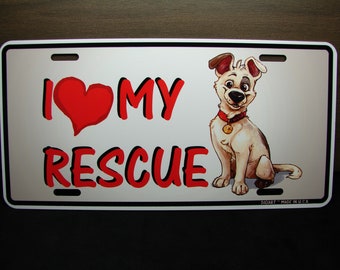 Pitbull Mom I Love My Rescue Dog Black Plastic License Plate Frame