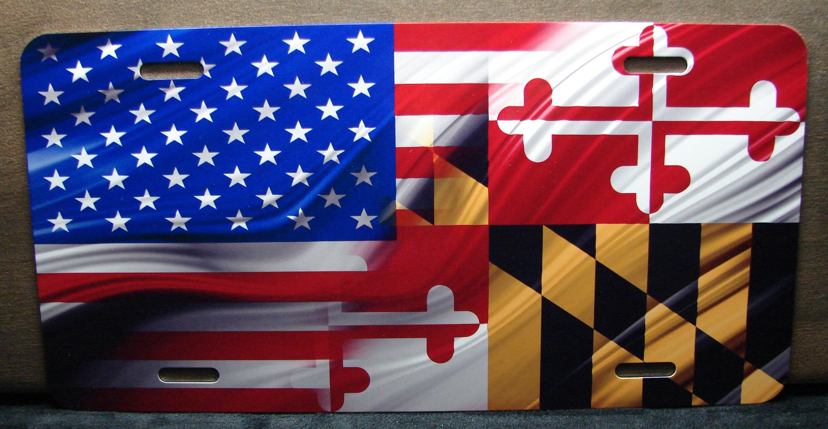 WAVING MARYLAND STATE Flag And American Flag Metal Novelty