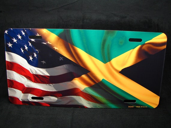 JAMAICAN AMERICAN FLAG NOVELTY LICENSE PLATE TAG FOR CARS JAMAICA FLAG