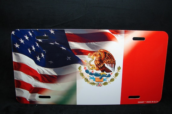 MEXICAN AMERICAN FLAG METAL NOVELTY LICENSE PLATE FOR CARS BANDERA MEXICANA