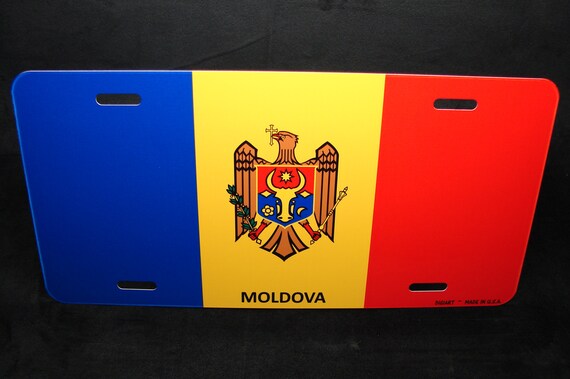 AMERICAN MOLDAVIAN FLAGS Metal Black License Plate Frame Auto SUV Tag Holder