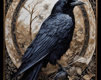 Floral Raven PNG for Laser Engrave/Burn, Glowforge/Lightburn Compatible, Wood Engraving, Digital Design, Large 14" x 19" 318dpi Resolution