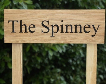 Oak House Sign with Posts, Carved, Personalised Custom Engraved Wooden Plaque