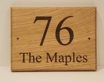 Personalised Solid Oak House Sign | Laser Engraved Wooden Plaque (20x15cm)