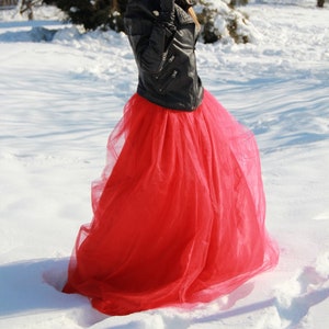 Red Tulle Skirt, Halloween Adult Costume, Floor Length Skirt, Red Floor Length Skirt, Tulle Maxi Skirt, Plus Size Clothing, Womens Clothing
