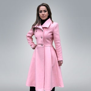 Pink Wool Coat, Wool Cashmere Coat, Custom Size, Plus Size Clothing, Princess Coat, Winter Overcoat, Fit and Flare Coat, Womens Clothing