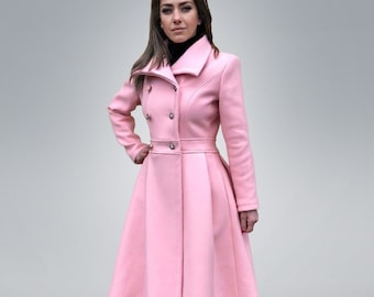 Pink Wool Coat, Wool Cashmere Coat, Custom Size, Plus Size Clothing,  Princess Coat, Winter Overcoat, Fit and Flare Coat, Womens Clothing