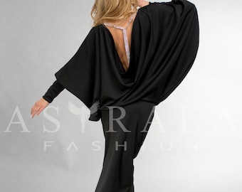 Robe de cérémonie, Vêtements grande taille, Longue robe noire, Robe de soirée, Robe d'invitée de mariage, Robe de cocktail pour femme, Robe chauve-souris, Robe de bal de bal