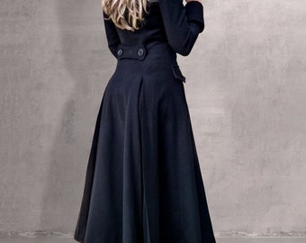 Victorian Style Princess Coat, Fit and Flare Wool Coat, Maxi Edwardian Coat, Floor Length Dress Coat, Plus Size Clothing, Ladies Gothic Coat