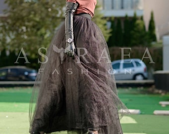 Maxi Tulle Skirt, Evening Skirt, Black Tulle Skirt, Avant Garde Clothing, Plus Size Clothing,Gothic Skirt, Floor Length Skirt,Cocktail Skirt