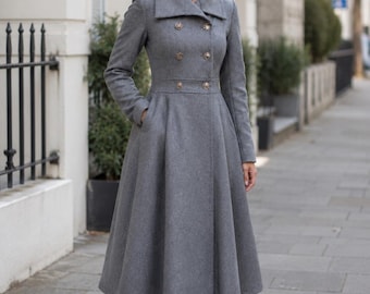 Double Breasted Coat, Wool Midi Coat, Winter Princess Coat, Victorian Coat, Winter Overcoat, Womens Clothing, Wool Trench Coat, Minimalist