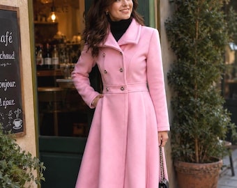 Pink Princess Soft Wool Coat for Winter Outerwear ~ Fit and Flare Short Coat for Women ~ Cozy Warm Coat, Womens Clothing