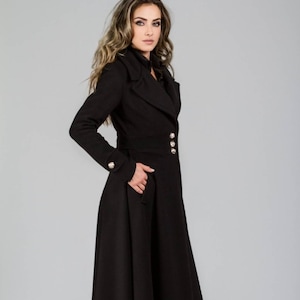 Victorian Winter Military Style Coat, Wool Cashmere Long Overcoat, Black Floor Length Goth Coat,Custom Ladies High-Quality Flattering Jacket