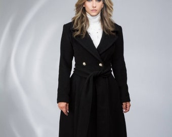 Black Long Wool Coat Womens, Women's Maxi Coat, Long Wool Coat, Long Winter Coat, Black Wool Coat, Women Winter Coat, Plus Size Clothing