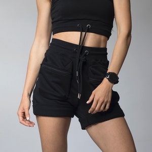 Short Pants with Front Pockets and Tie, High-Waisted Short Pants, Cozy Pants, Summer Short Pants, Women Shorts, Gothic Clothing,Black Shorts
