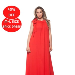 40% OFF SALE, Size M-L, Maxi Dress Women, Long Kaftan, Abaya Dress, Loose Dress, Chiffon Dress, Oversized Dress, Orange Maxi Dress,Tie Dress