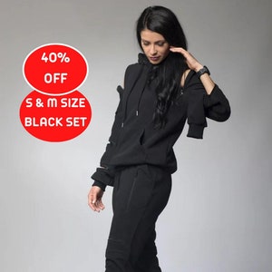 40% SALE, Size S & M Hooded Sweatshirt, Avant Garde Hoodie, Black Women Top, Winter Sweatshirt, Warm Hoodie, Long Sleeve Top, Valentine Gift