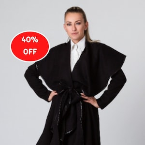 40% SALE Gothic Winter Coat, Size M/L, Cashmere Coat Women, Winter Mantel, Plus Size Coat, Japanese Kimono Coat, Fleece Wool Coat, Gothic