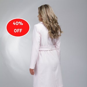 40% SALE M Size Pink Wool Coat, Light Pink Evening Coat, Cashmere Coat, Elegant Coat, Wool Winter Coat, Belted Coat, Plus Size Clothing