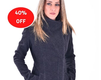 40% SALE, M Size Gray Winter Coat, Wool Coat Women, Warm Coat, Plus Size Clothing,Fleece Coat, Cashmere Coat,Wool Clothing, Boho Coat