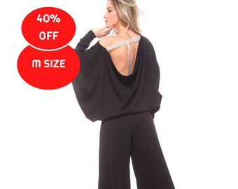 40% SALE, M Size, Jumpsuit Women, Black Jumpsuit, Palazzo Jumpsuit, Wide Leg Jumpsuit, Plus Size Clothing, Open Back